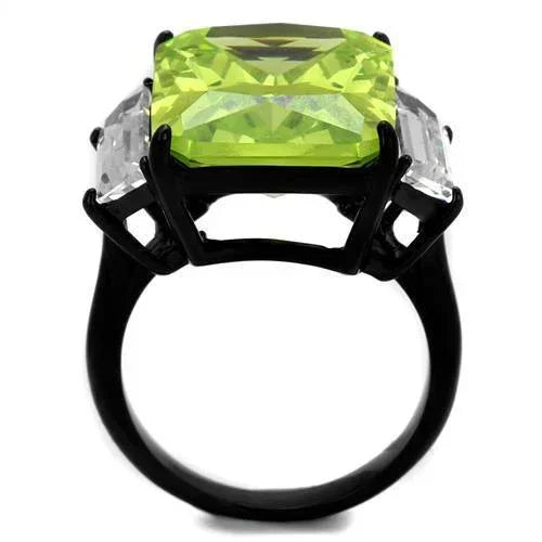 Black Rings for Women Anillo Para Mujer Stainless Steel Ring with AAA Grade CZ in Light Green Color Lucille - Jewelry Store by Erik Rayo