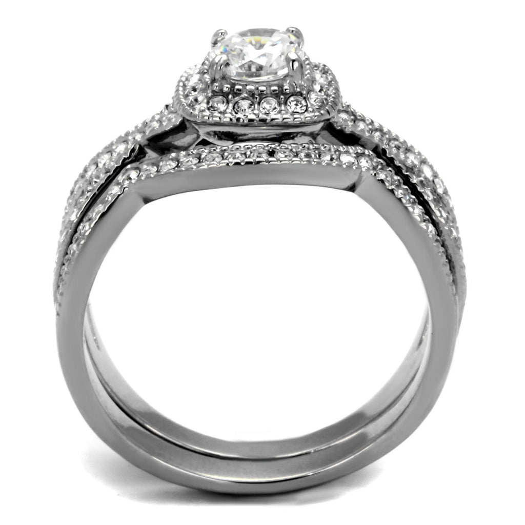 Silver Womens Wedding Ring Set Stinles Steel AAA Grade CZ in Clear - Jewelry Store by Erik Rayo