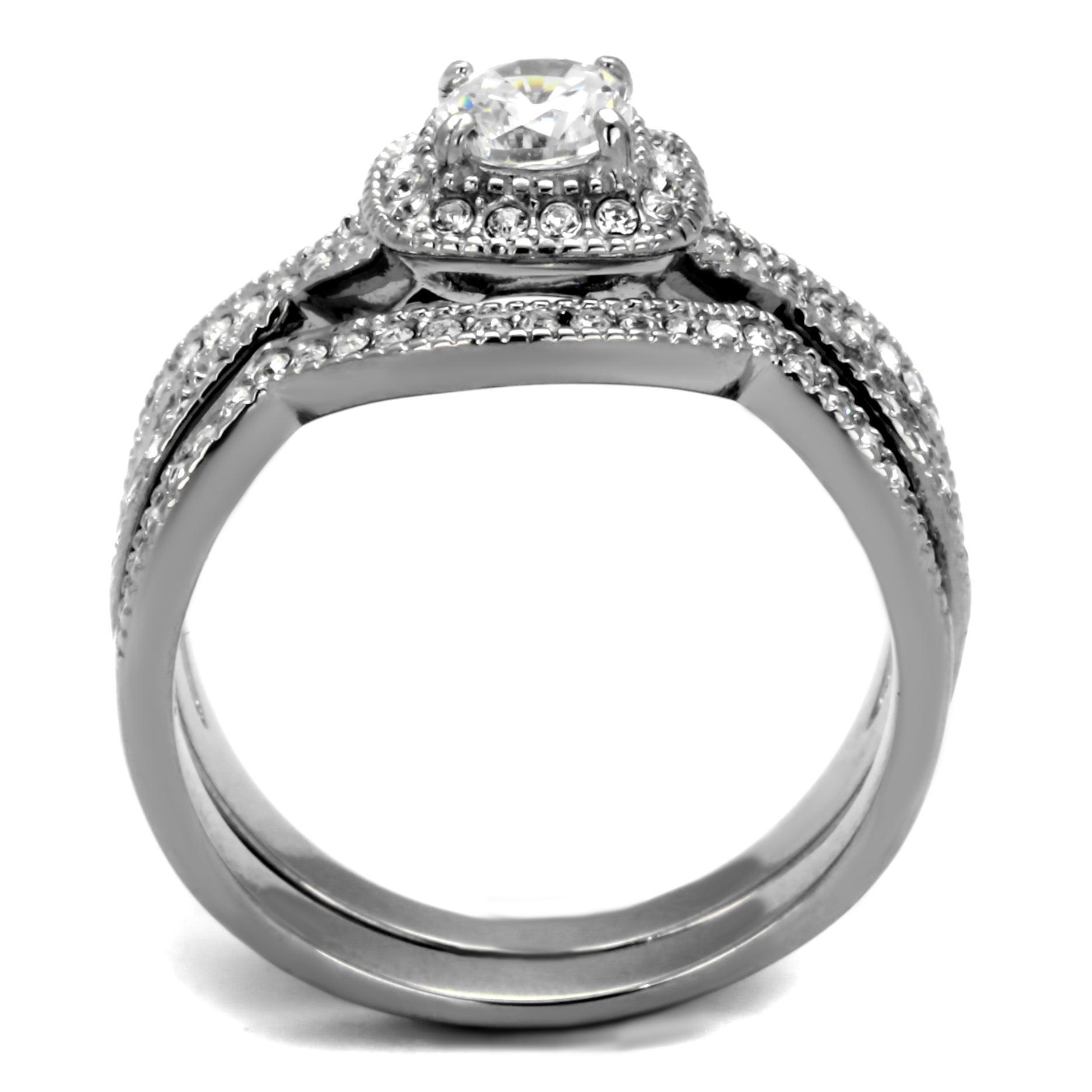 Silver Womens Wedding Ring Set Stinles Steel AAA Grade CZ in Clear - Jewelry Store by Erik Rayo