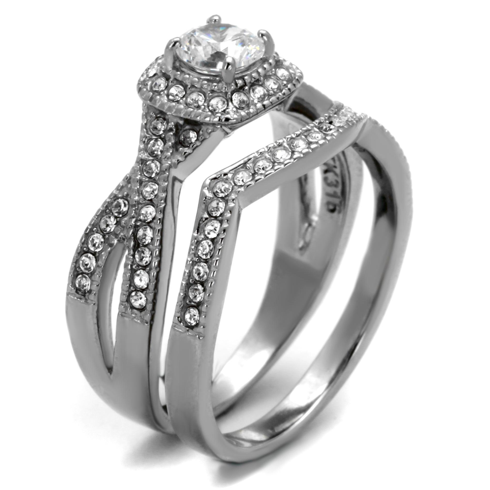 Silver Womens Wedding Ring Set Stinles Steel AAA Grade CZ in Clear - Jewelry Store by Erik Rayo