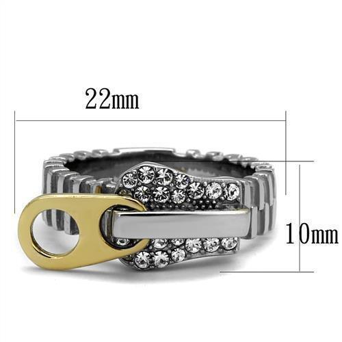 TK2520 - Two-Tone IP Gold (Ion Plating) 316L Stainless Steel Ring with Top Grade Crystal in Clear - Jewelry Store by Erik Rayo