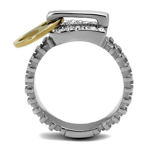 TK2520 - Two-Tone IP Gold (Ion Plating) 316L Stainless Steel Ring with Top Grade Crystal in Clear - Jewelry Store by Erik Rayo