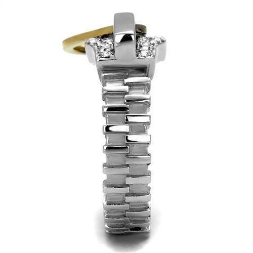 TK2520 - Two-Tone IP Gold (Ion Plating) 316L Stainless Steel Ring with Top Grade Crystal in Clear - Jewelry Store by Erik Rayo