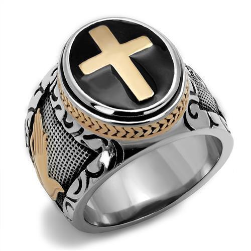 Ring for Men Father Son Holy Spirit Cross Rose Gold and Silver
