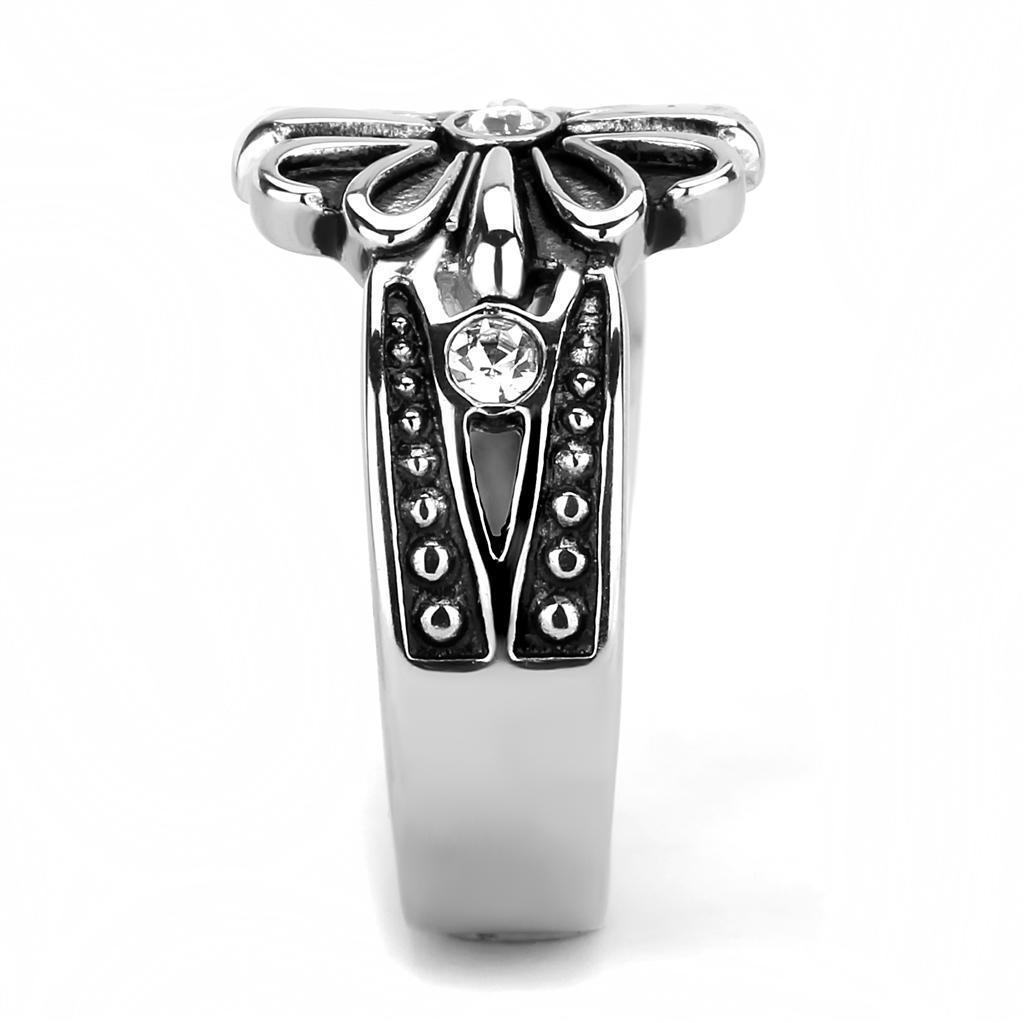 TK3462 - High polished (no plating) 316L Stainless Steel Ring with Top Grade Crystal in Clear - Jewelry Store by Erik Rayo