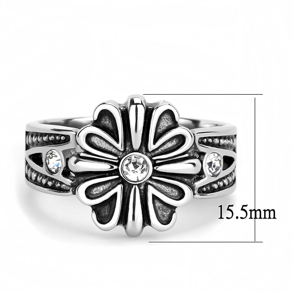 TK3462 - High polished (no plating) Stainless Steel Ring with Top Grade Crystal in Clear - Jewelry Store by Erik Rayo