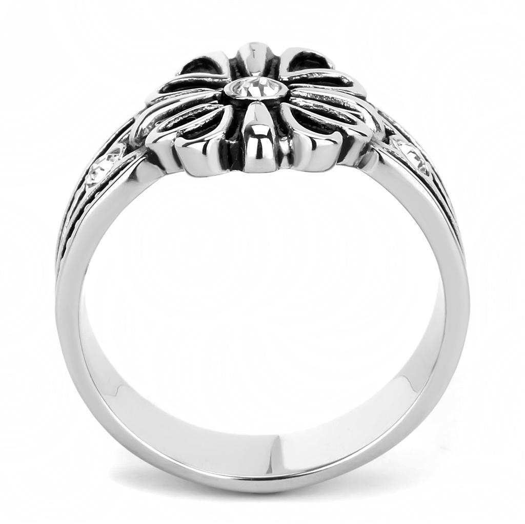 TK3462 - High polished (no plating) Stainless Steel Ring with Top Grade Crystal in Clear - Jewelry Store by Erik Rayo