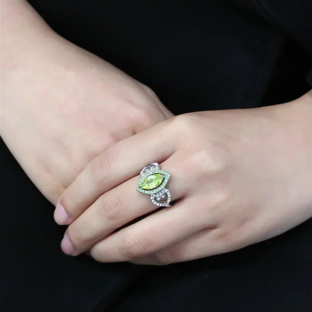 Rings for Women Anillo Para Mujer Stainless Steel Ring with AAA Grade CZ in Light Green Color - Jewelry Store by Erik Rayo
