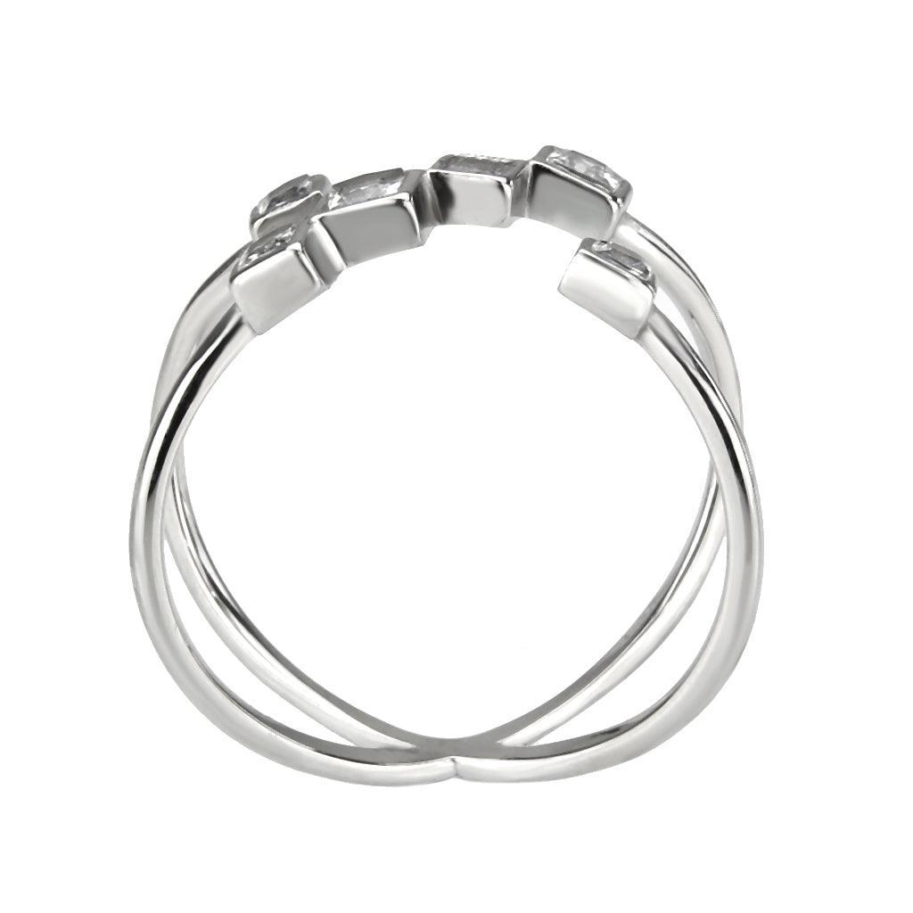 TK3730 High polished Stainless Steel Ring with AAA Grade CZ in Clear - Jewelry Store by Erik Rayo