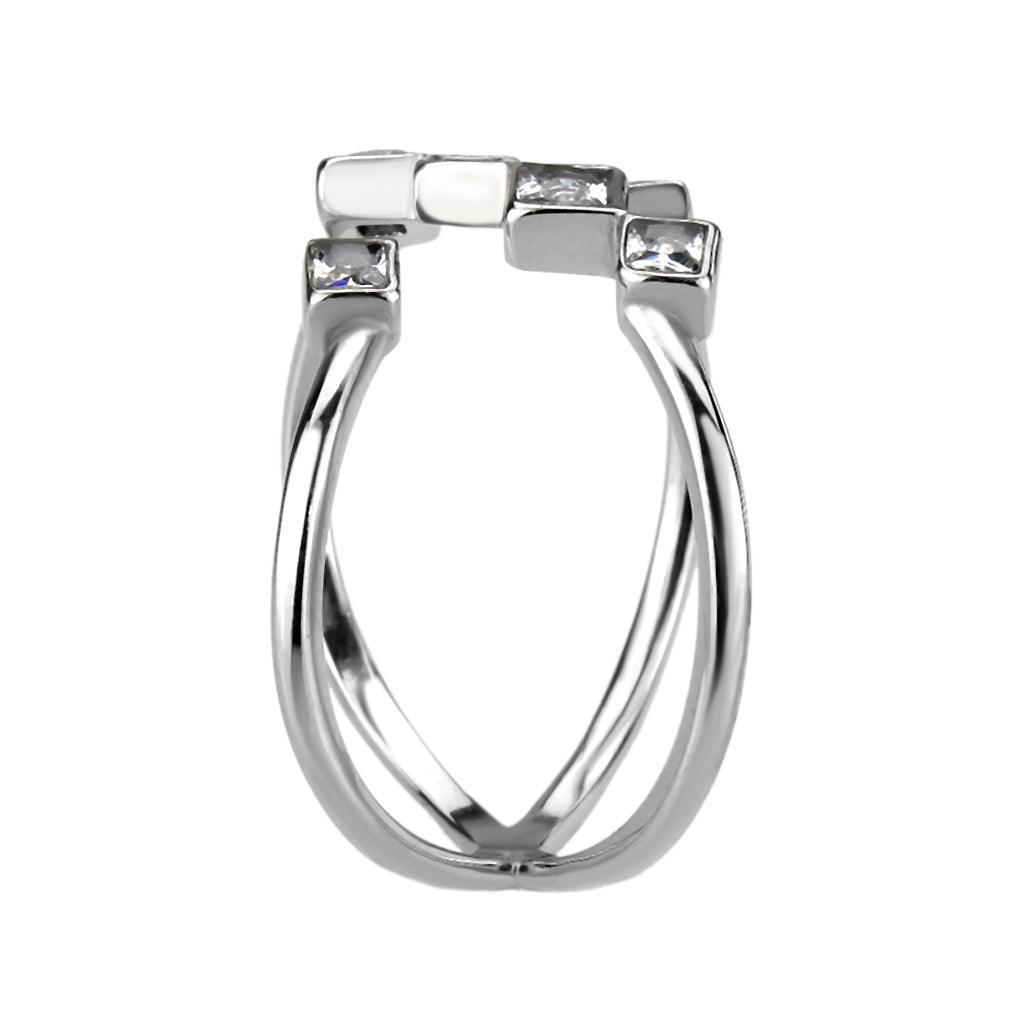 TK3730 High polished Stainless Steel Ring with AAA Grade CZ in Clear - Jewelry Store by Erik Rayo