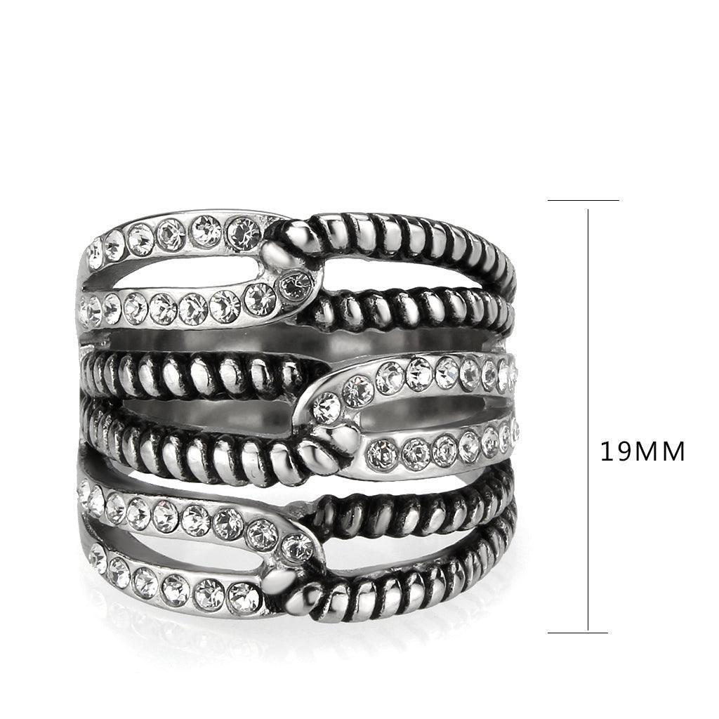 TK3733 High polished Stainless Steel Ring with Top Grade Crystal in Clear - Jewelry Store by Erik Rayo
