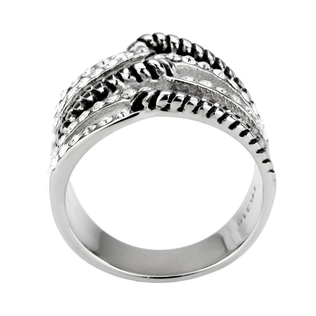 TK3733 High polished Stainless Steel Ring with Top Grade Crystal in Clear - Jewelry Store by Erik Rayo