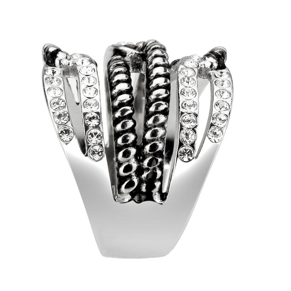 TK3733 High polished Stainless Steel Ring with Top Grade Crystal in Clear - Jewelry Store by Erik Rayo
