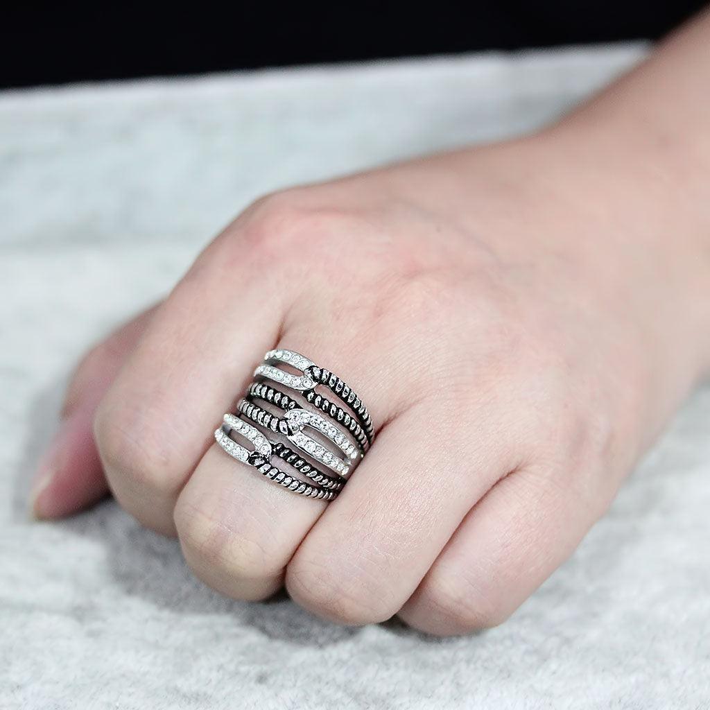 TK3733 High polished Stainless Steel Ring with Top Grade Crystal in Clear - Jewelry Store by Erik Rayo