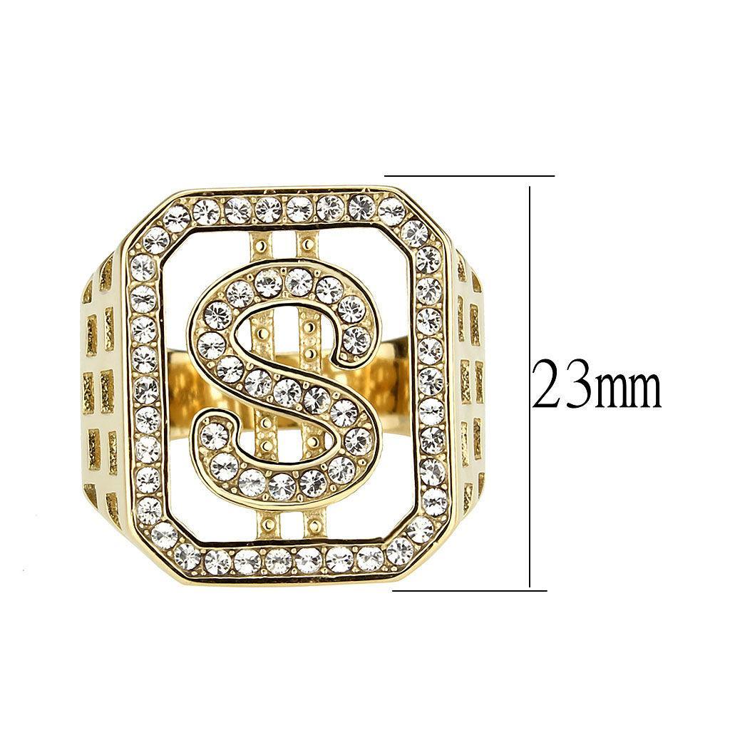 TK3757 - IP Gold(Ion Plating) Stainless Steel Ring with Top Grade Crystal in Clear - Jewelry Store by Erik Rayo