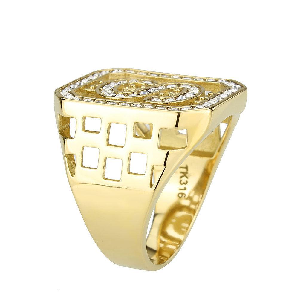 TK3757 - IP Gold(Ion Plating) Stainless Steel Ring with Top Grade Crystal in Clear - Jewelry Store by Erik Rayo