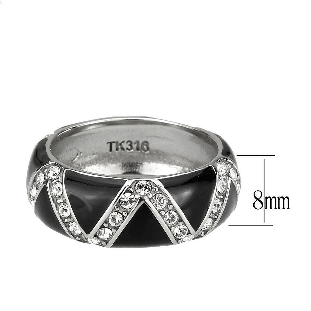 TK3773 - High polished (no plating) Stainless Steel Ring with Top Grade Crystal in Clear - Jewelry Store by Erik Rayo