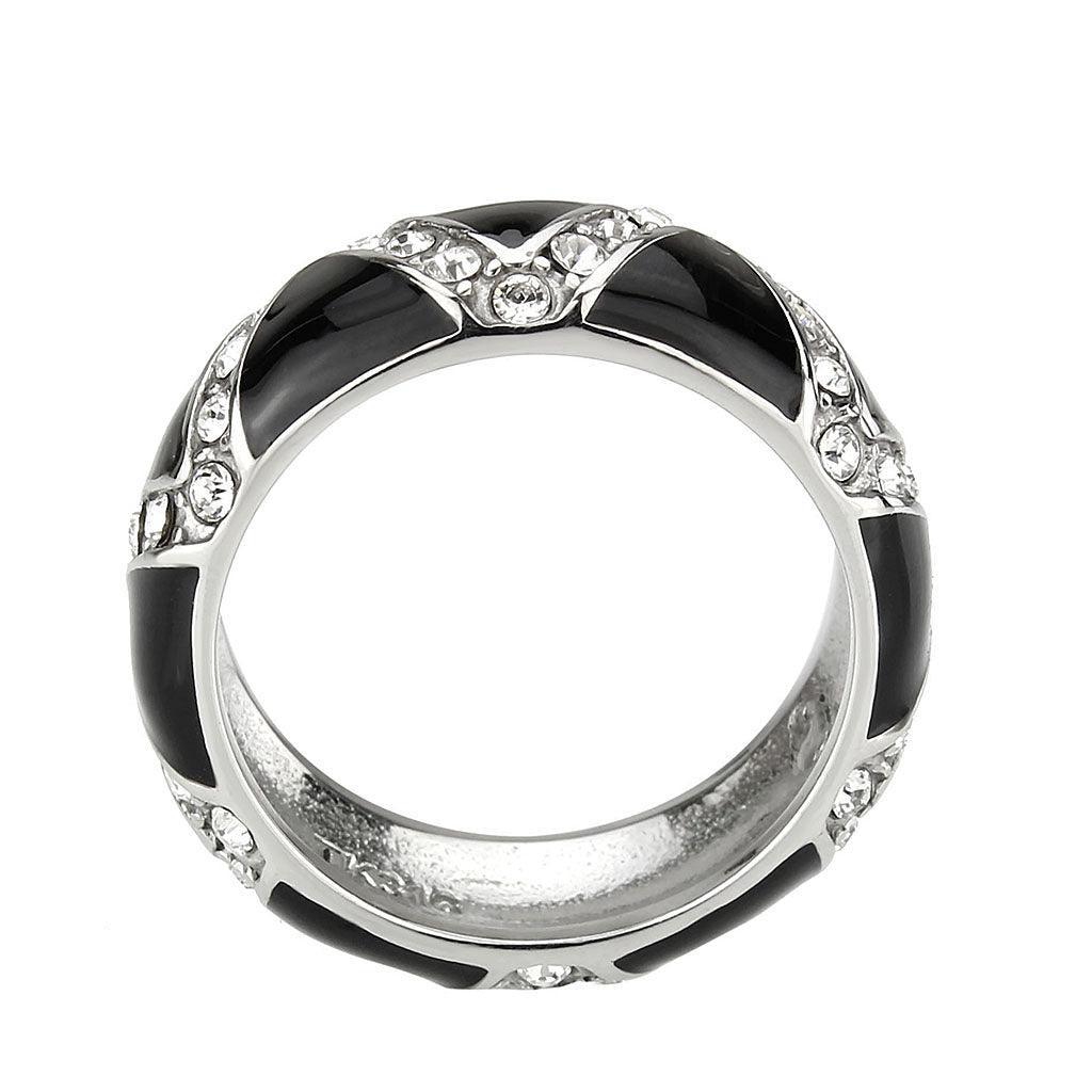 TK3773 - High polished (no plating) Stainless Steel Ring with Top Grade Crystal in Clear - Jewelry Store by Erik Rayo