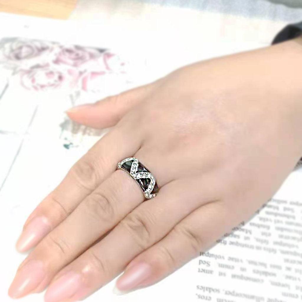 TK3773 - High polished (no plating) Stainless Steel Ring with Top Grade Crystal in Clear - Jewelry Store by Erik Rayo