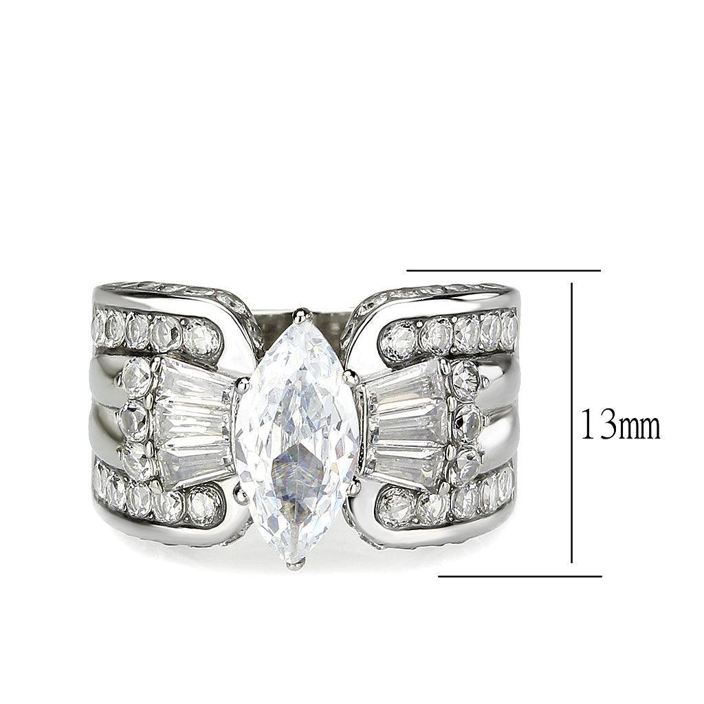 TK3777 - High polished (no plating) Stainless Steel Ring with AAA Grade CZ in Clear - Jewelry Store by Erik Rayo