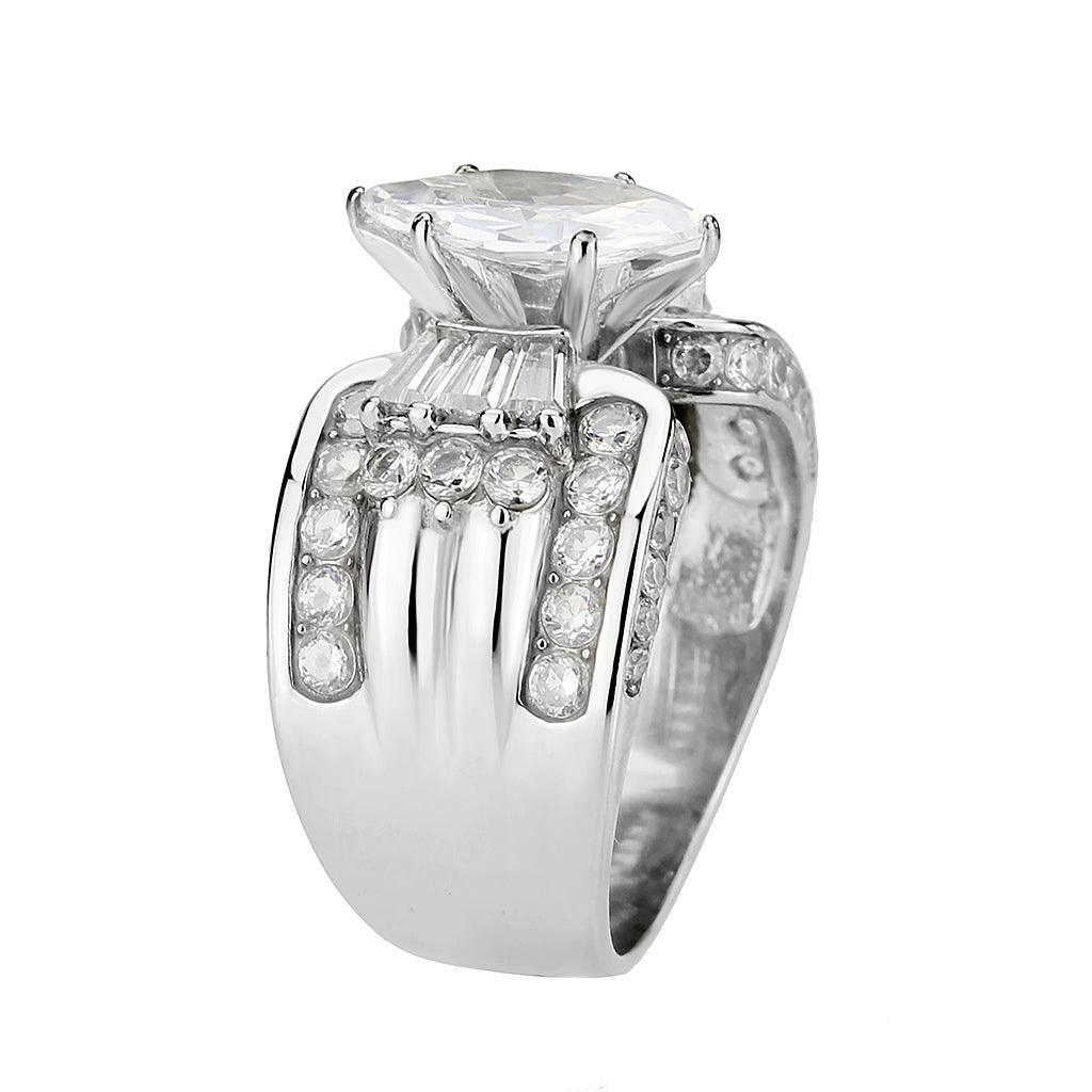 TK3777 - High polished (no plating) Stainless Steel Ring with AAA Grade CZ in Clear - Jewelry Store by Erik Rayo