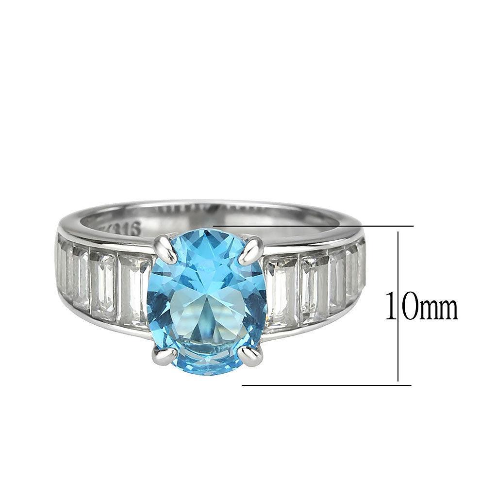 TK3779 - High polished (no plating) Stainless Steel Ring with Synthetic in SeaBlue - Jewelry Store by Erik Rayo