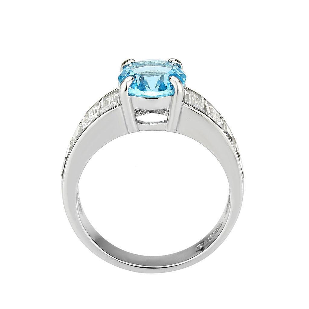 TK3779 - High polished (no plating) Stainless Steel Ring with Synthetic in SeaBlue - Jewelry Store by Erik Rayo