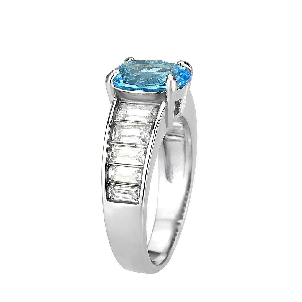 TK3779 - High polished (no plating) Stainless Steel Ring with Synthetic in SeaBlue - Jewelry Store by Erik Rayo