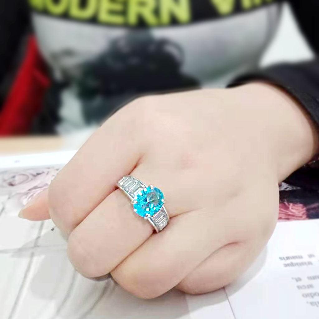 TK3779 - High polished (no plating) Stainless Steel Ring with Synthetic in SeaBlue - Jewelry Store by Erik Rayo