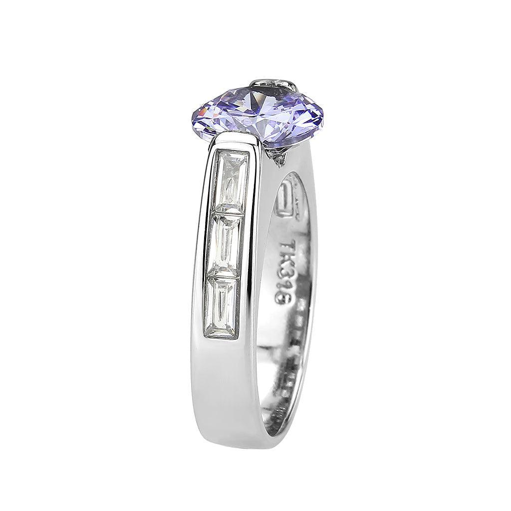 TK3780 - High polished (no plating) Stainless Steel Ring with AAA Grade CZ in LightAmethyst - Jewelry Store by Erik Rayo