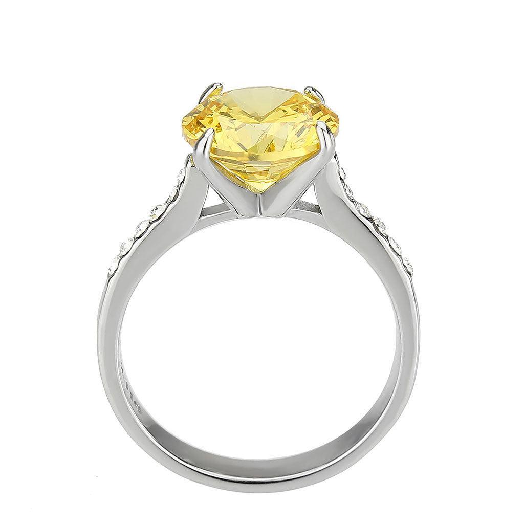 TK3783 - High polished (no plating) Stainless Steel Ring with AAA Grade CZ in Topaz - Jewelry Store by Erik Rayo