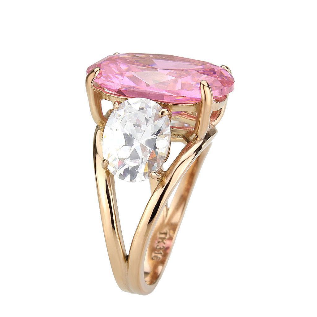 TK3789 - IP Rose Gold(Ion Plating) Stainless Steel Ring with AAA Grade CZ in Rose - Jewelry Store by Erik Rayo