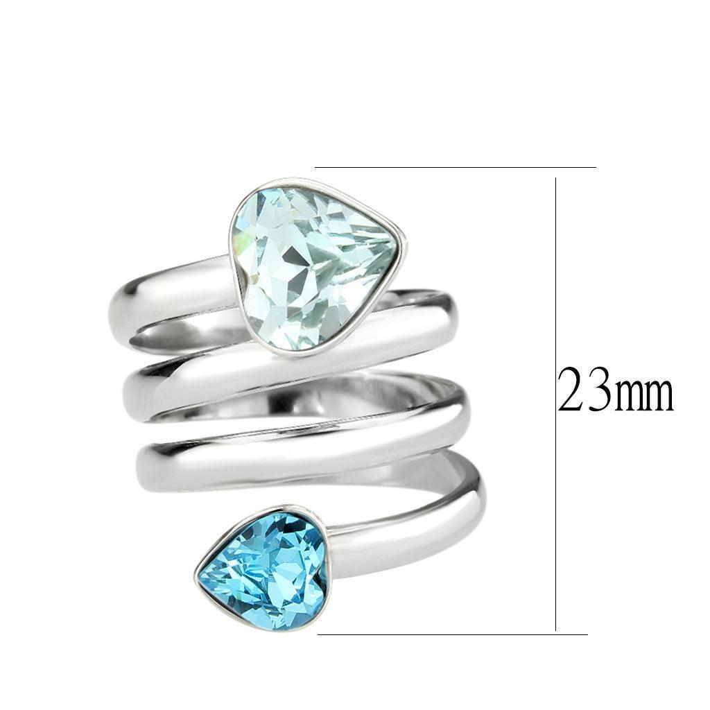 TK3806 - High polished (no plating) Stainless Steel Ring with Top Grade Crystal in SeaBlue - Jewelry Store by Erik Rayo