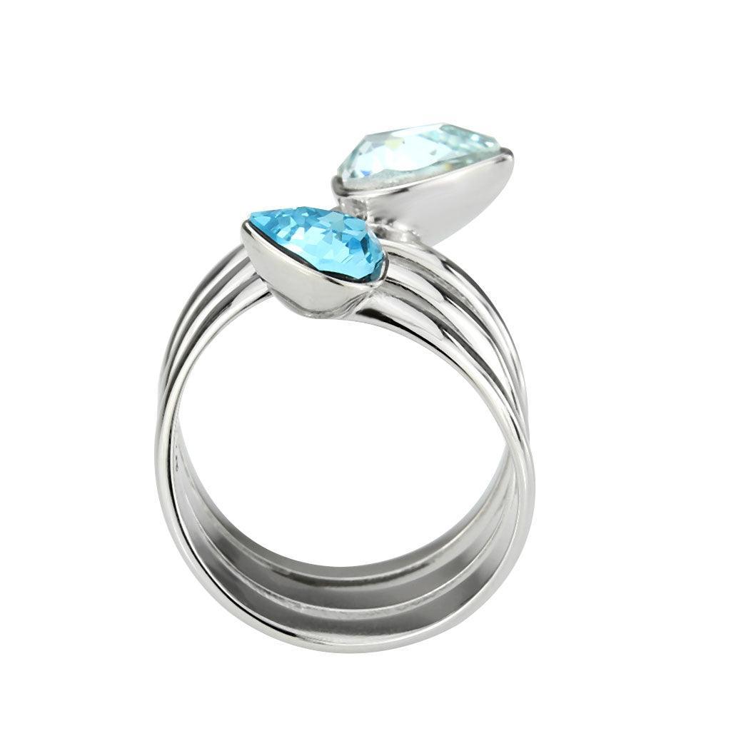 TK3806 - High polished (no plating) Stainless Steel Ring with Top Grade Crystal in SeaBlue - Jewelry Store by Erik Rayo