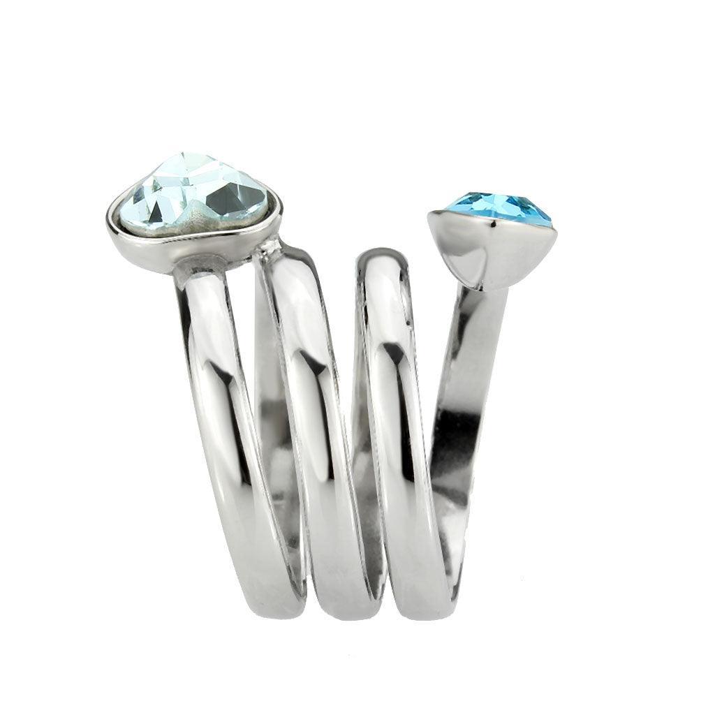 TK3806 - High polished (no plating) Stainless Steel Ring with Top Grade Crystal in SeaBlue - Jewelry Store by Erik Rayo