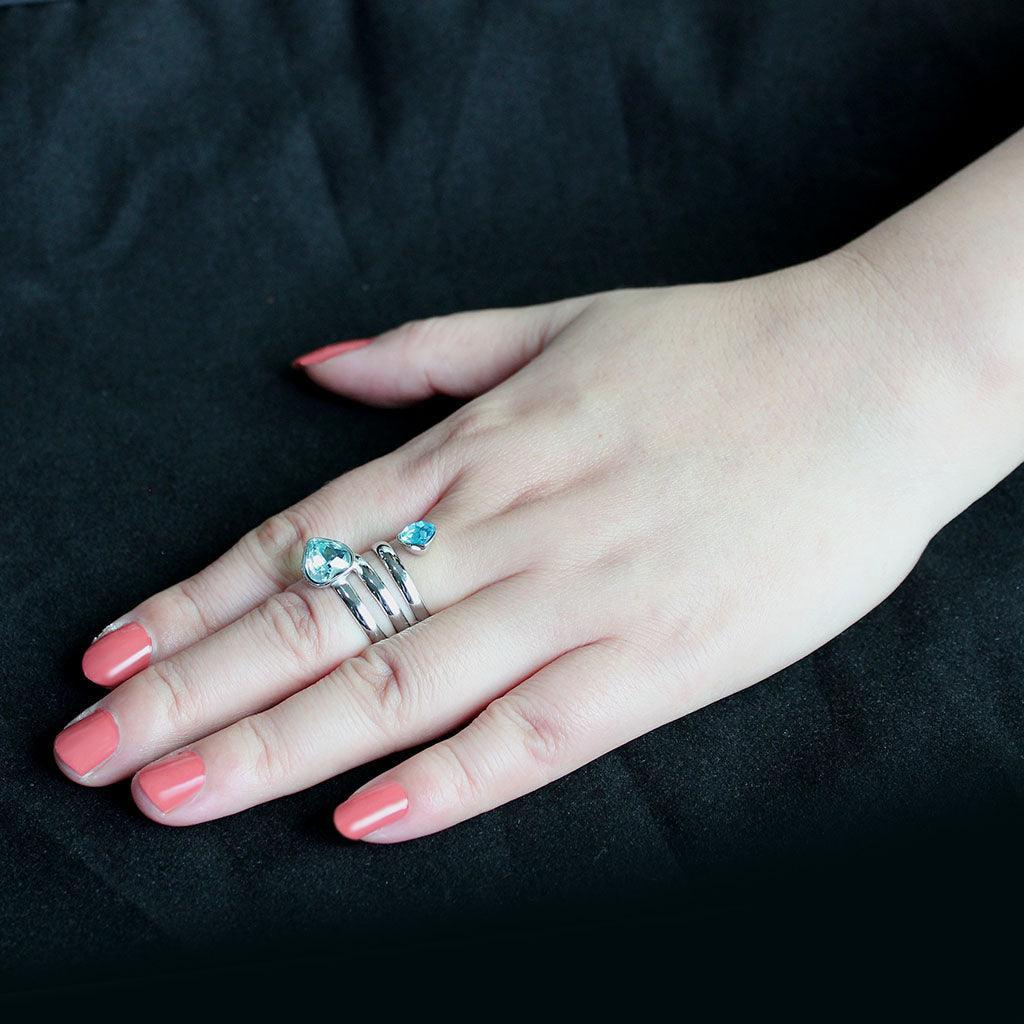 TK3806 - High polished (no plating) Stainless Steel Ring with Top Grade Crystal in SeaBlue - Jewelry Store by Erik Rayo