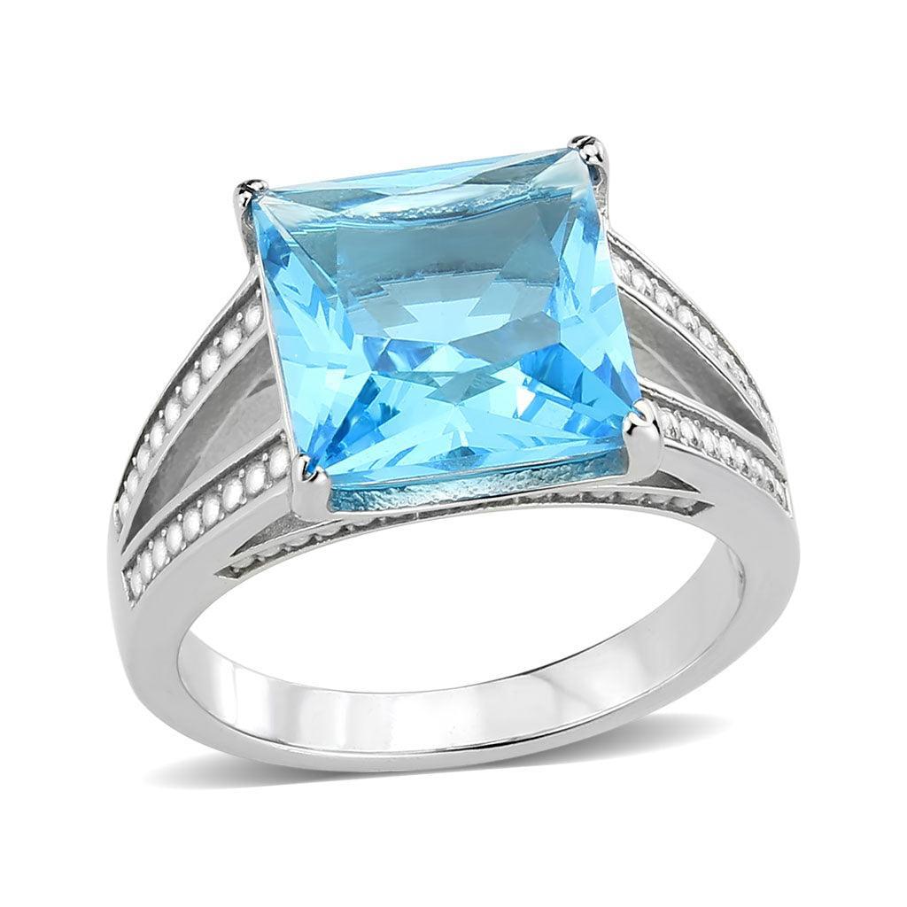 TK3807 - High polished (no plating) Stainless Steel Ring with Synthetic in SeaBlue - Jewelry Store by Erik Rayo