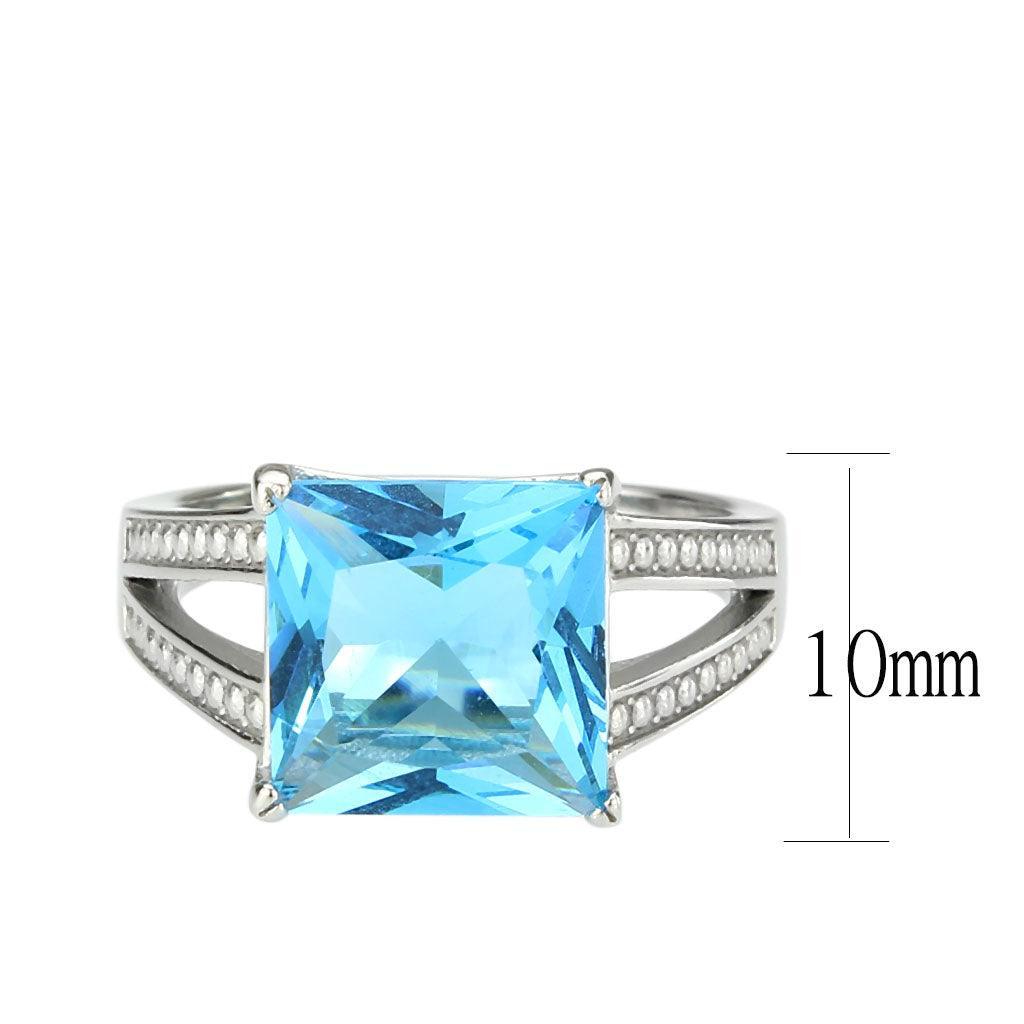 TK3807 - High polished (no plating) Stainless Steel Ring with Synthetic in SeaBlue - Jewelry Store by Erik Rayo