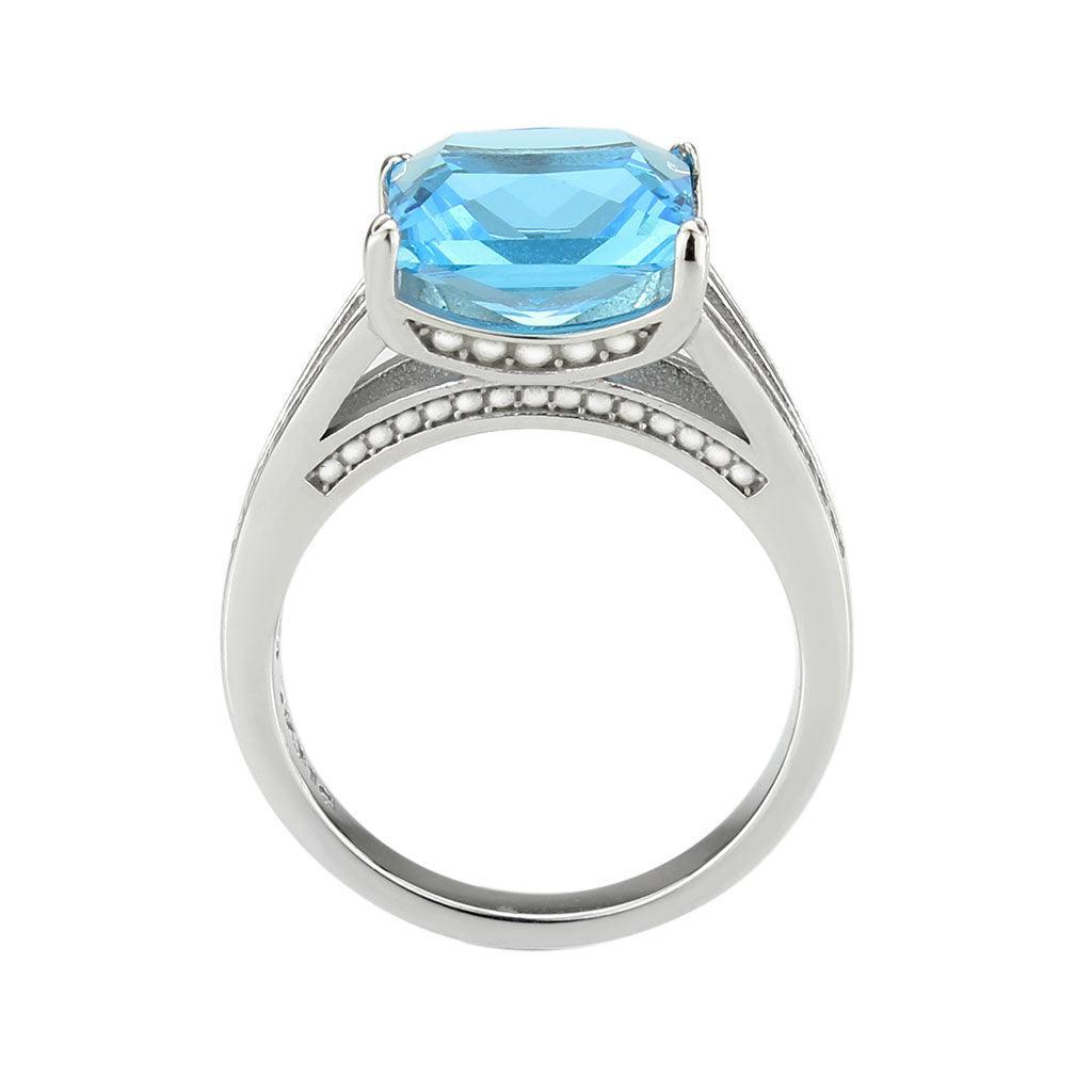 TK3807 - High polished (no plating) Stainless Steel Ring with Synthetic in SeaBlue - Jewelry Store by Erik Rayo