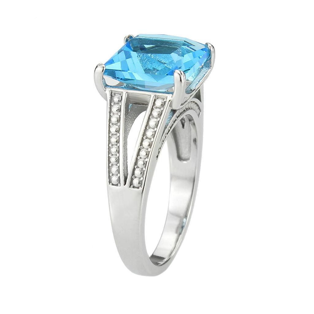 TK3807 - High polished (no plating) Stainless Steel Ring with Synthetic in SeaBlue - Jewelry Store by Erik Rayo