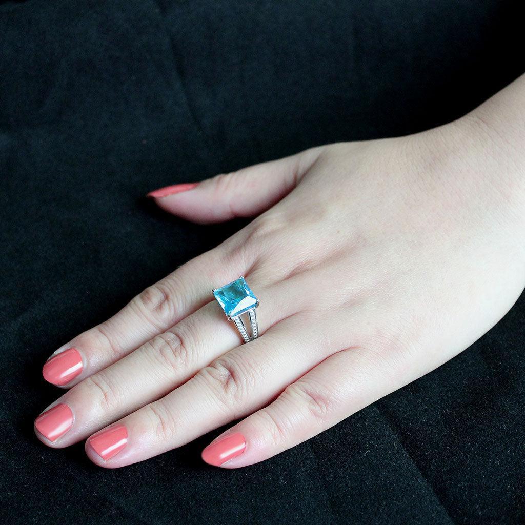 TK3807 - High polished (no plating) Stainless Steel Ring with Synthetic in SeaBlue - Jewelry Store by Erik Rayo
