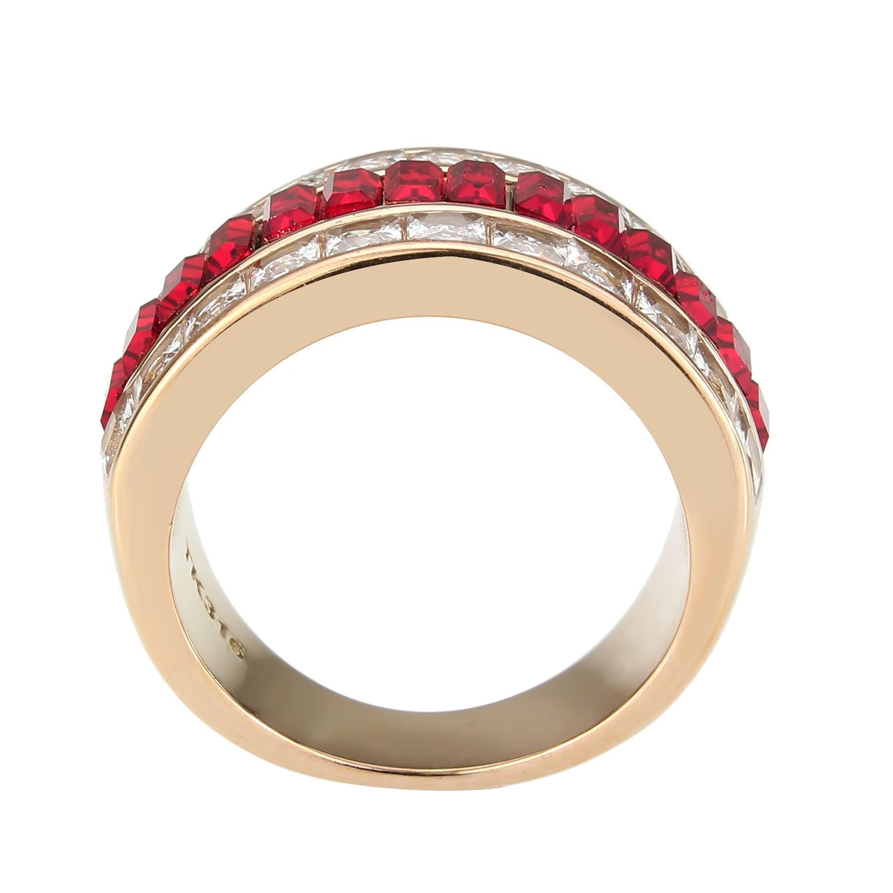 TK3823 - IP Rose Gold(Ion Plating) Stainless Steel Ring with Top Grade Crystal in Red Series - Jewelry Store by Erik Rayo