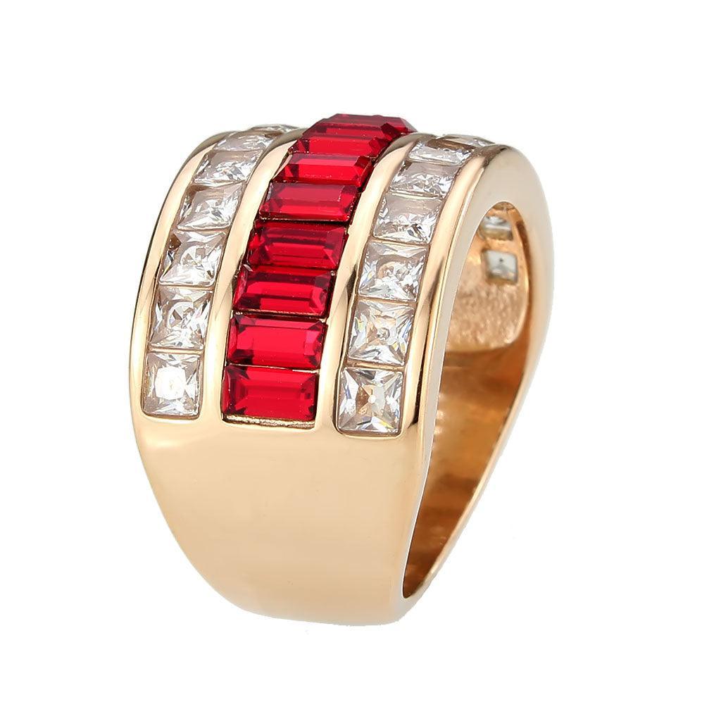 TK3823 - IP Rose Gold(Ion Plating) Stainless Steel Ring with Top Grade Crystal in Red Series - Jewelry Store by Erik Rayo