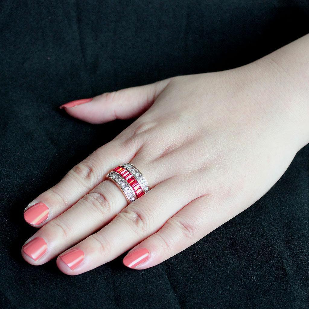 TK3823 - IP Rose Gold(Ion Plating) Stainless Steel Ring with Top Grade Crystal in Red Series - Jewelry Store by Erik Rayo