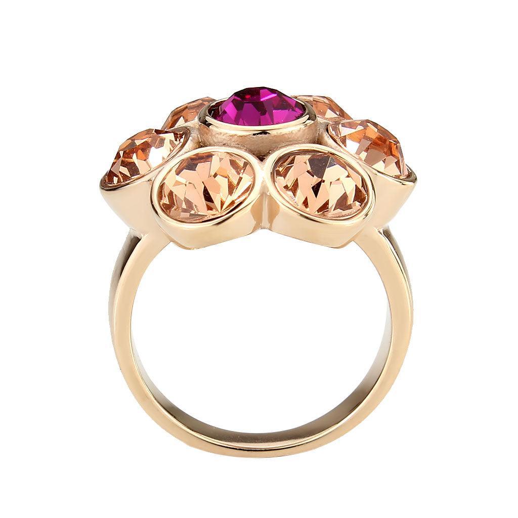 TK3824 - IP Rose Gold(Ion Plating) Stainless Steel Ring with Top Grade Crystal in MultiColor - Jewelry Store by Erik Rayo