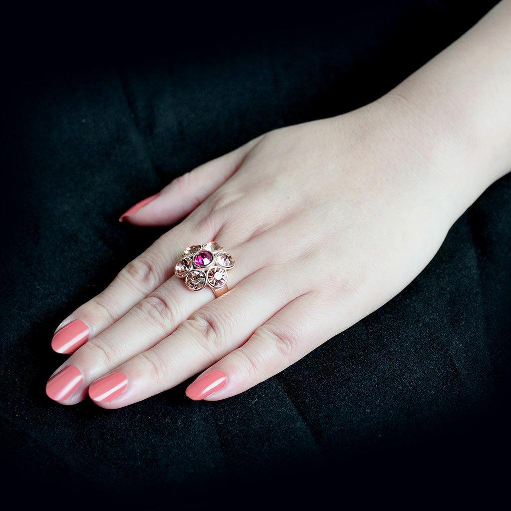 TK3824 - IP Rose Gold(Ion Plating) Stainless Steel Ring with Top Grade Crystal in MultiColor - Jewelry Store by Erik Rayo