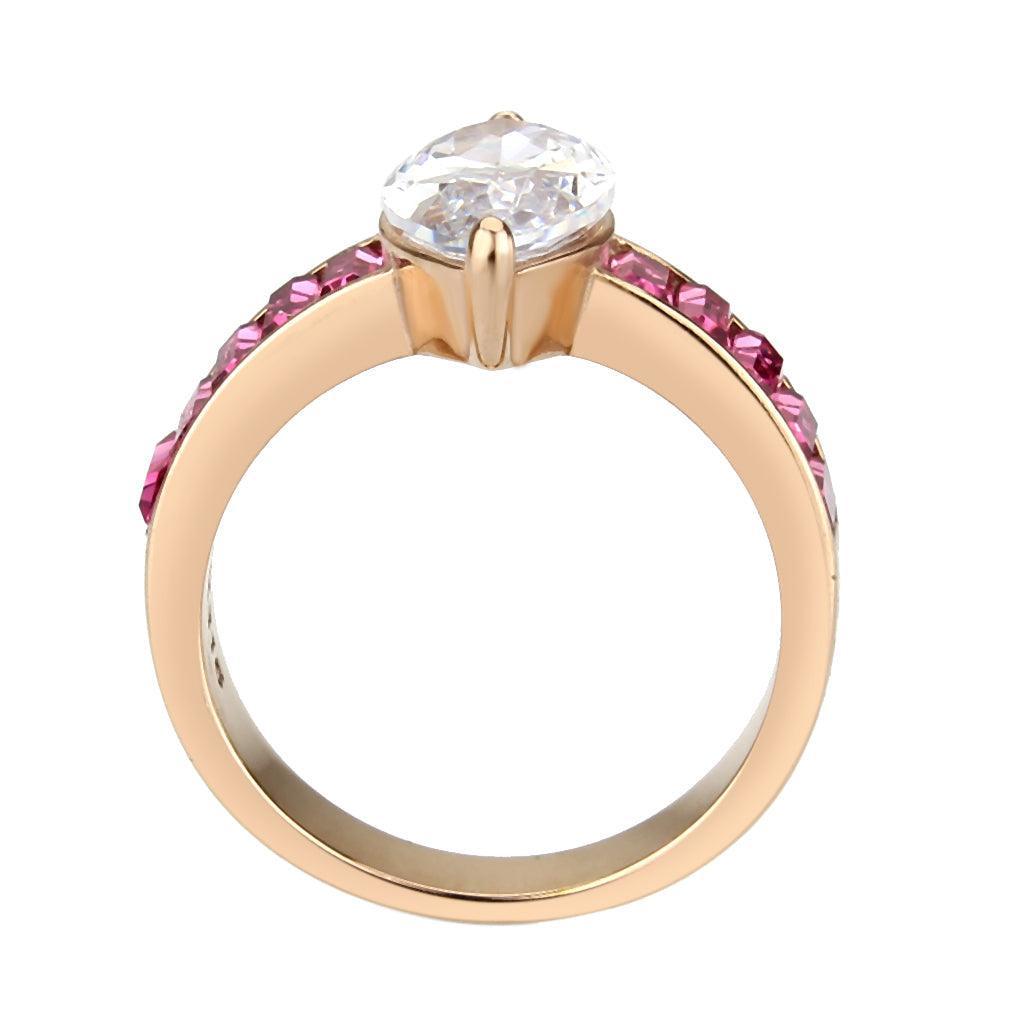 TK3825 - IP Rose Gold(Ion Plating) Stainless Steel Ring with AAA Grade CZ in Clear - Jewelry Store by Erik Rayo