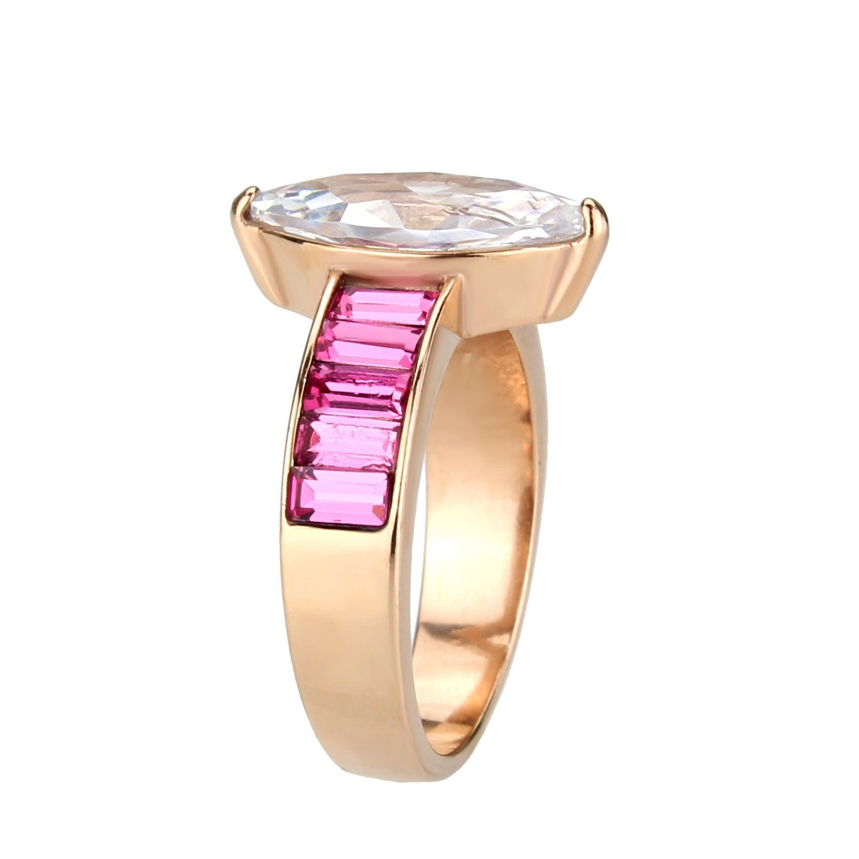 TK3825 - IP Rose Gold(Ion Plating) Stainless Steel Ring with AAA Grade CZ in Clear - Jewelry Store by Erik Rayo