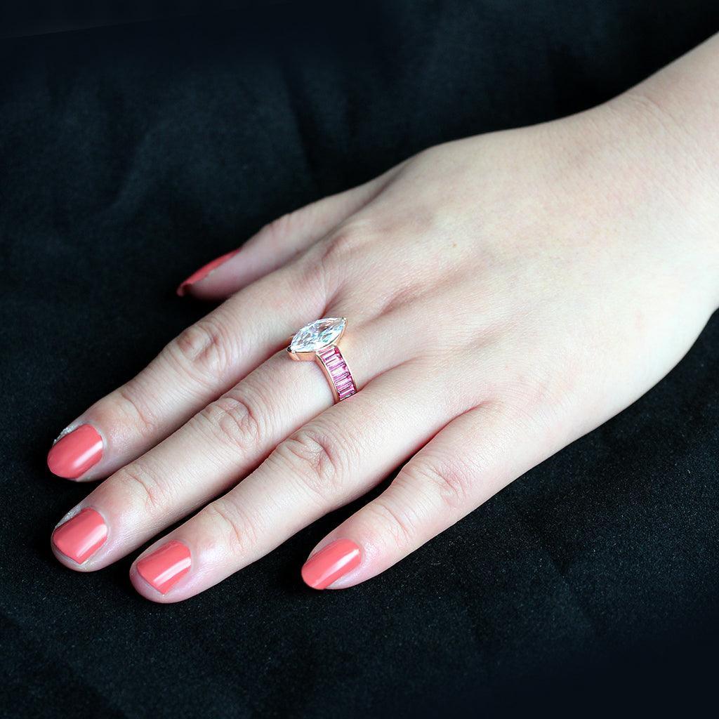 TK3825 - IP Rose Gold(Ion Plating) Stainless Steel Ring with AAA Grade CZ in Clear - Jewelry Store by Erik Rayo