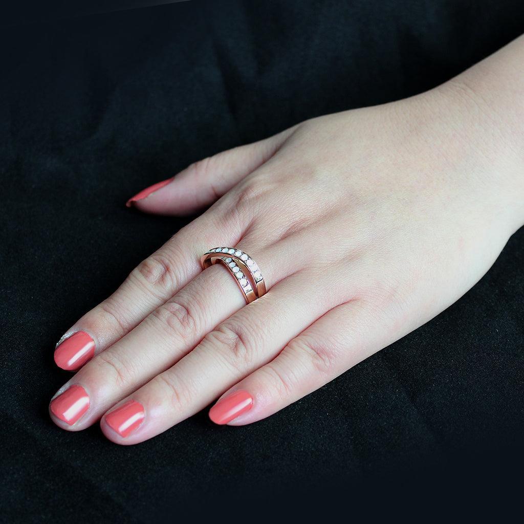 TK3828 - IP Rose Gold(Ion Plating) Stainless Steel Ring with Top Grade Crystal in Fireopal - Jewelry Store by Erik Rayo
